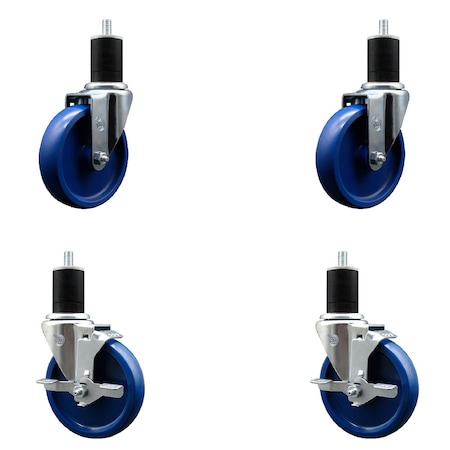 Service Caster 5'' SS Solid Poly Wheel Swivel 1-3/4'' Expanding Stem Caster Set 2 Brakes, 4PK SCC-SSEX20S514-SPUS-2-TLB-2-134